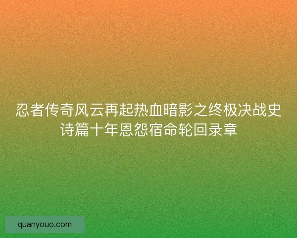 忍者传奇风云再起热血暗影之终极决战史诗篇十年恩怨宿命轮回录章